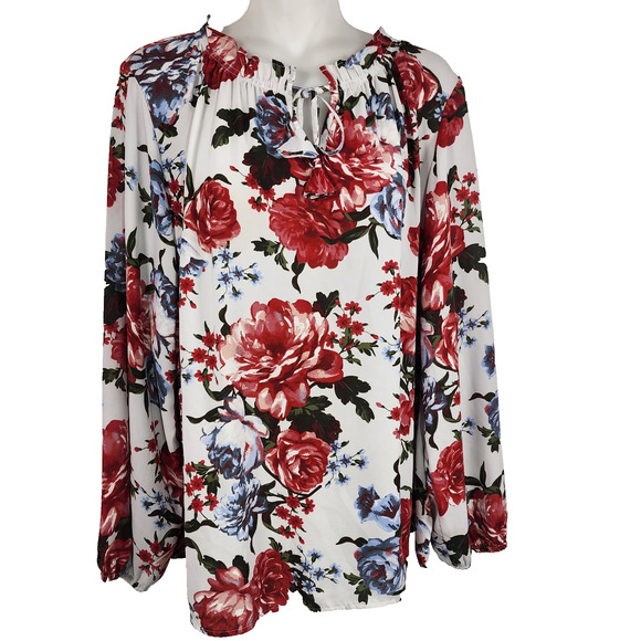Loft Outlet Women Floral Ruffle Front Tie Neck Blouse Medium Long Sleeve Peasant - Picture 1 of 10
